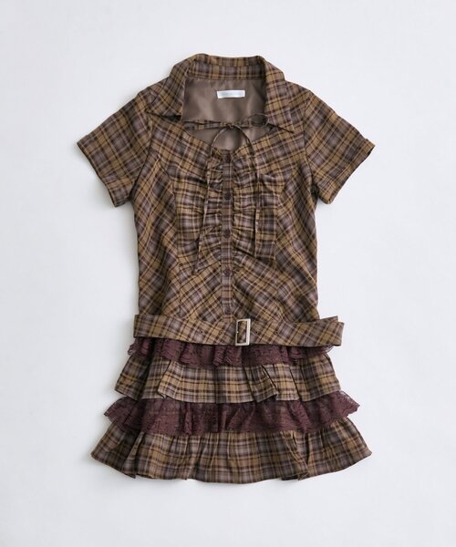 OLIVE des OLIVE(オリーブデオリーブ)の「ティアードシャツワンピ(ワンピース・レディース・ブラウン/オフホワイト/ブラック・FREE)」の6枚目の写真