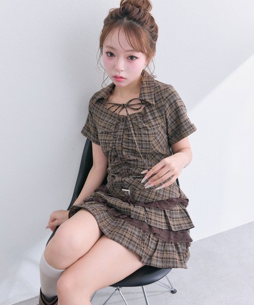 OLIVE des OLIVE(オリーブデオリーブ)の「ティアードシャツワンピ(ワンピース・レディース・ブラウン/オフホワイト/ブラック・FREE)」の8枚目の写真