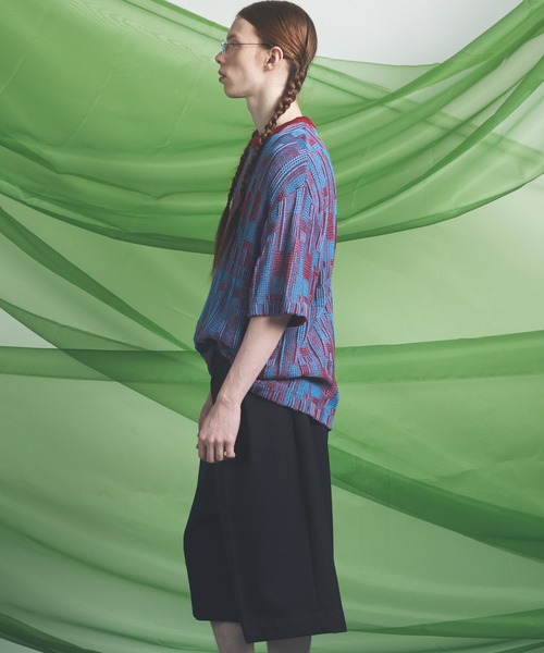 MAISON SPECIAL(メゾンスペシャル)の「《UNISEX》Geometric Jacquard Prime-Over Knit T-shirt/ジオメトリックジャガードプライムオーバーニットTシャツ【MAISON SPECIAL/メゾンスペシャル】(Tシャツ/カットソー・メンズ・レッド/ピンク・0/1/2)」の5枚目の写真