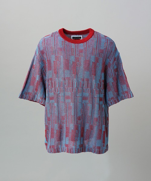 MAISON SPECIAL(メゾンスペシャル)の「《UNISEX》Geometric Jacquard Prime-Over Knit T-shirt/ジオメトリックジャガードプライムオーバーニットTシャツ【MAISON SPECIAL/メゾンスペシャル】(Tシャツ/カットソー・メンズ・レッド/ピンク・0/1/2)」の7枚目の写真