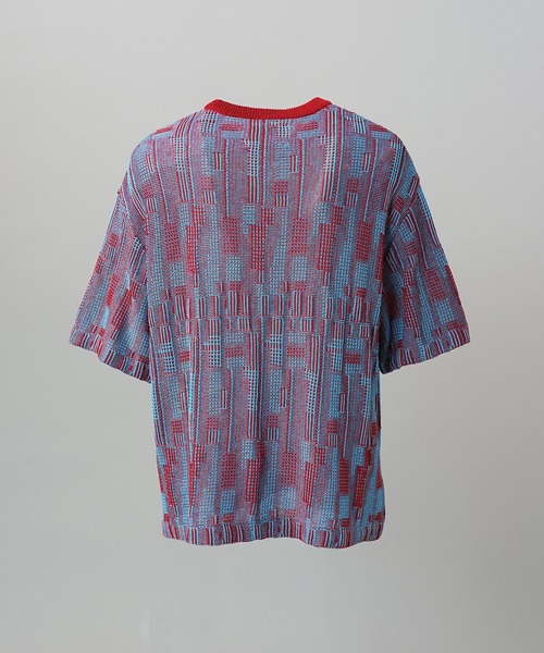 MAISON SPECIAL(メゾンスペシャル)の「《UNISEX》Geometric Jacquard Prime-Over Knit T-shirt/ジオメトリックジャガードプライムオーバーニットTシャツ【MAISON SPECIAL/メゾンスペシャル】(Tシャツ/カットソー・メンズ・レッド/ピンク・0/1/2)」の9枚目の写真