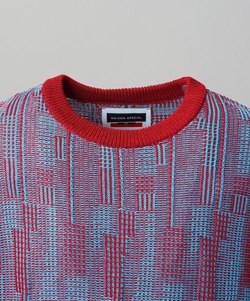 MAISON SPECIAL(メゾンスペシャル)の「《UNISEX》Geometric Jacquard Prime-Over Knit T-shirt/ジオメトリックジャガードプライムオーバーニットTシャツ【MAISON SPECIAL/メゾンスペシャル】(Tシャツ/カットソー・メンズ・レッド/ピンク・0/1/2)」の10枚目の写真