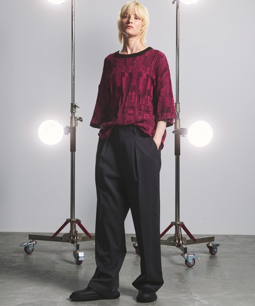 MAISON SPECIAL(メゾンスペシャル)の「《UNISEX》Geometric Jacquard Prime-Over Knit T-shirt/ジオメトリックジャガードプライムオーバーニットTシャツ【MAISON SPECIAL/メゾンスペシャル】(Tシャツ/カットソー・メンズ・レッド/ピンク・0/1/2)」の13枚目の写真