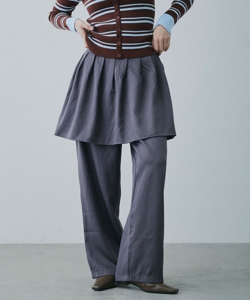 Clum(クルム)の「wrap design wide slacks / ラップデザインワイドスラックス(スラックス・レディース・ブラック/チャコールグレー・FREE)」の1枚目の写真