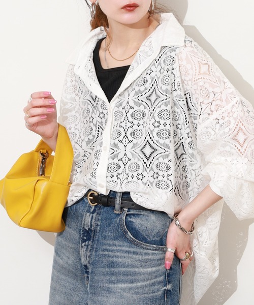 Ree&Mee(リーアンドミー)の「Ree&Mee 2点セット レースシャツ & テレコ タンクトップ アンサンブル(アンサンブル・レディース・サックスブルー/オフホワイト/ブラック・M/L)」の7枚目の写真