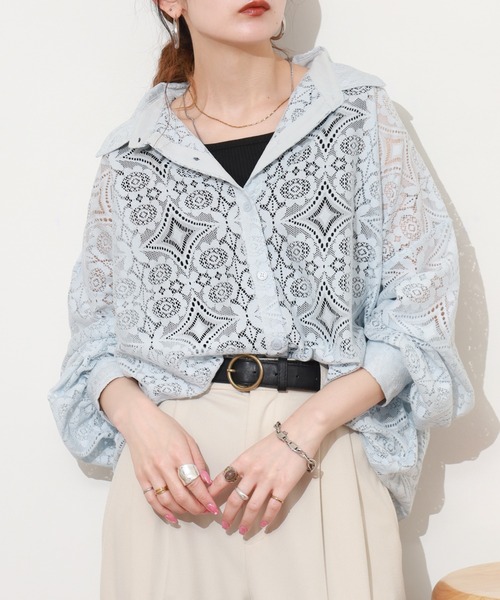 Ree&Mee(リーアンドミー)の「Ree&Mee 2点セット レースシャツ & テレコ タンクトップ アンサンブル(アンサンブル・レディース・サックスブルー/オフホワイト/ブラック・M/L)」の20枚目の写真