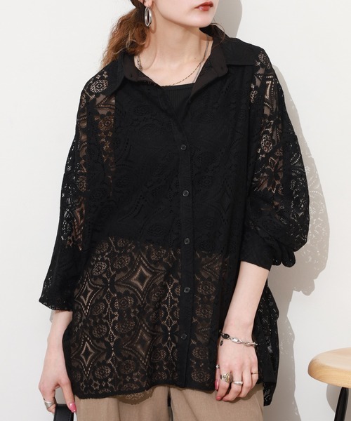 Ree&Mee(リーアンドミー)の「Ree&Mee 2点セット レースシャツ & テレコ タンクトップ アンサンブル(アンサンブル・レディース・サックスブルー/オフホワイト/ブラック・M/L)」の12枚目の写真