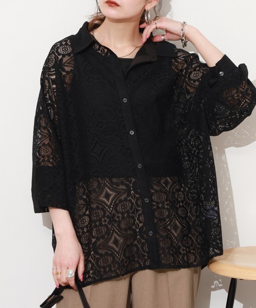 Ree&Mee(リーアンドミー)の「Ree&Mee 2点セット レースシャツ & テレコ タンクトップ アンサンブル(アンサンブル・レディース・サックスブルー/オフホワイト/ブラック・M/L)」の13枚目の写真