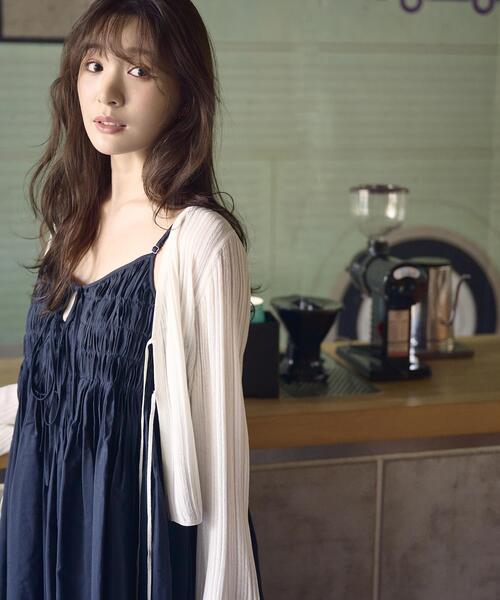 PROPORTION BODY DRESSING(プロポーションボディドレッシング)の「【中川紅葉さん着用】シアーリブカーディガン / 1216274601(カーディガン/ボレロ・レディース・オレンジ/ホワイト系その他・FREE)」の1枚目の写真