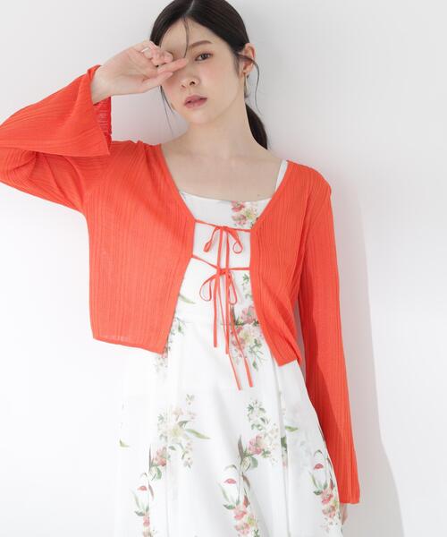 PROPORTION BODY DRESSING(プロポーションボディドレッシング)の「【中川紅葉さん着用】シアーリブカーディガン / 1216274601(カーディガン/ボレロ・レディース・オレンジ/ホワイト系その他・FREE)」の2枚目の写真