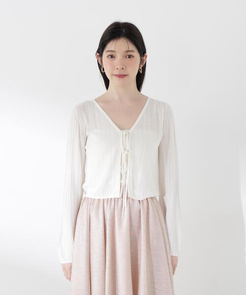 PROPORTION BODY DRESSING(プロポーションボディドレッシング)の「【中川紅葉さん着用】シアーリブカーディガン / 1216274601(カーディガン/ボレロ・レディース・オレンジ/ホワイト系その他・FREE)」の5枚目の写真
