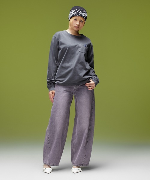 X-girl(エックスガール)の「PIGMENT DYED POCKET L/S TEE(Tシャツ/カットソー・レディース・パープル/ブラック/ブラウン・L/M/S)」の15枚目の写真