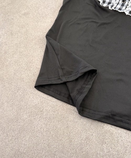 SHEPP(シープ)の「ギンガムチェック 襟付きレーストリム パフスリーブ半袖カットソー(Tシャツ/カットソー・レディース・ブラック/ホワイト・M/S)」の12枚目の写真