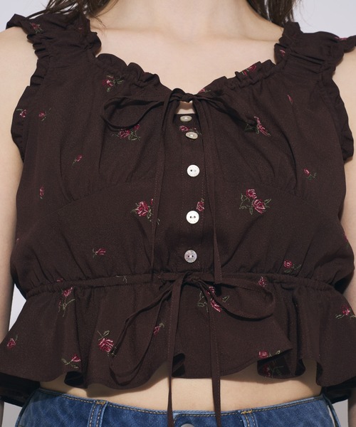 DEICY(デイシー)の「ローズ刺繍ギャザーブラウス(シャツ/ブラウス・レディース・ブラウン/ベビーピンク・FREE)」の7枚目の写真