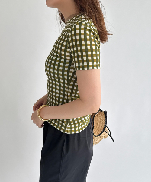 EDIT. FOR LULU(エディットフォールル)の「【babaco/ババコ】Gingham Check T-shirts(Tシャツ/カットソー・レディース・ブラック/カーキ・FREE)」の5枚目の写真