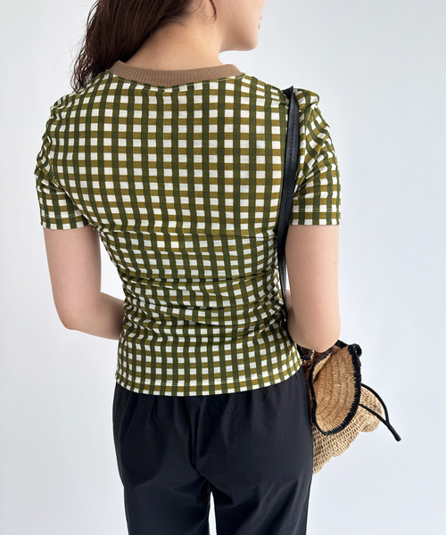 EDIT. FOR LULU(エディットフォールル)の「【babaco/ババコ】Gingham Check T-shirts(Tシャツ/カットソー・レディース・ブラック/カーキ・FREE)」の6枚目の写真