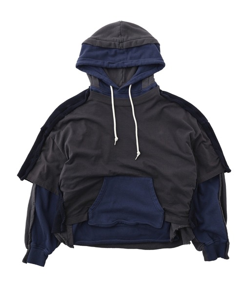 FACETASM（ファセッタズム）の「FACETASM LAYERED HOODIE JOO-SW-U01（パーカー・メンズ・ネイビー/チャコールグレー・4）」の2枚目の写真