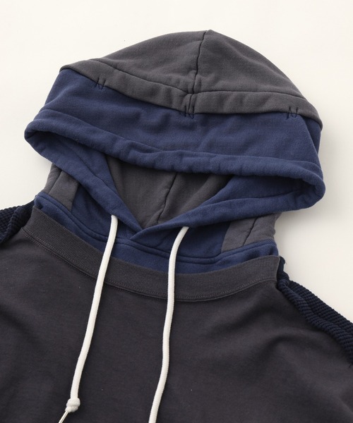 FACETASM（ファセッタズム）の「FACETASM LAYERED HOODIE JOO-SW-U01（パーカー・メンズ・ネイビー/チャコールグレー・4）」の4枚目の写真