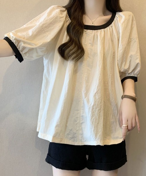 mielu(ミエル)の「配色フレアブラウス(シャツ/ブラウス・レディース・ブラック・LARGE/MEDIUM)」の6枚目の写真