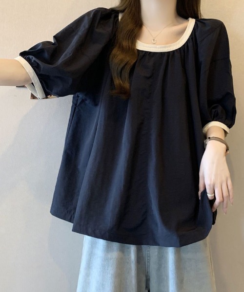 mielu(ミエル)の「配色フレアブラウス(シャツ/ブラウス・レディース・ブラック・LARGE/MEDIUM)」の10枚目の写真