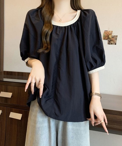 mielu(ミエル)の「配色フレアブラウス(シャツ/ブラウス・レディース・ブラック・LARGE/MEDIUM)」の9枚目の写真