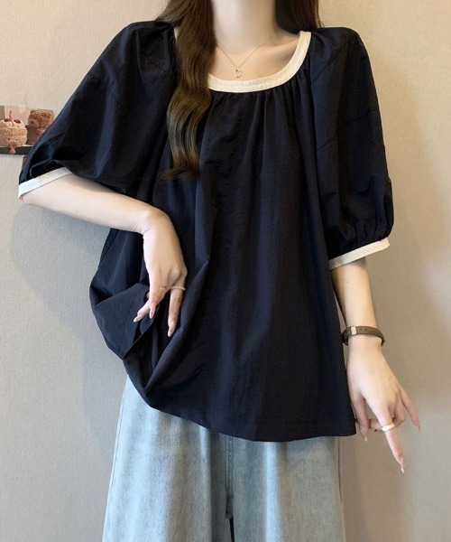 mielu(ミエル)の「配色フレアブラウス(シャツ/ブラウス・レディース・ブラック・LARGE/MEDIUM)」の8枚目の写真