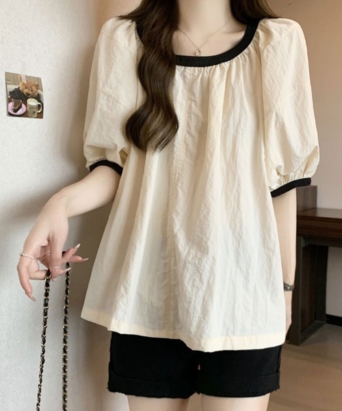 mielu(ミエル)の「配色フレアブラウス(シャツ/ブラウス・レディース・ブラック・LARGE/MEDIUM)」の4枚目の写真