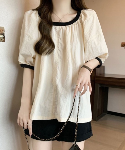 mielu(ミエル)の「配色フレアブラウス(シャツ/ブラウス・レディース・ブラック・LARGE/MEDIUM)」の5枚目の写真