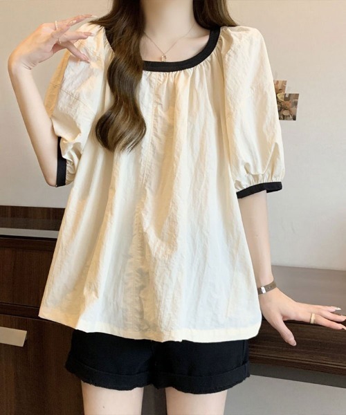 mielu(ミエル)の「配色フレアブラウス(シャツ/ブラウス・レディース・ブラック・LARGE/MEDIUM)」の3枚目の写真