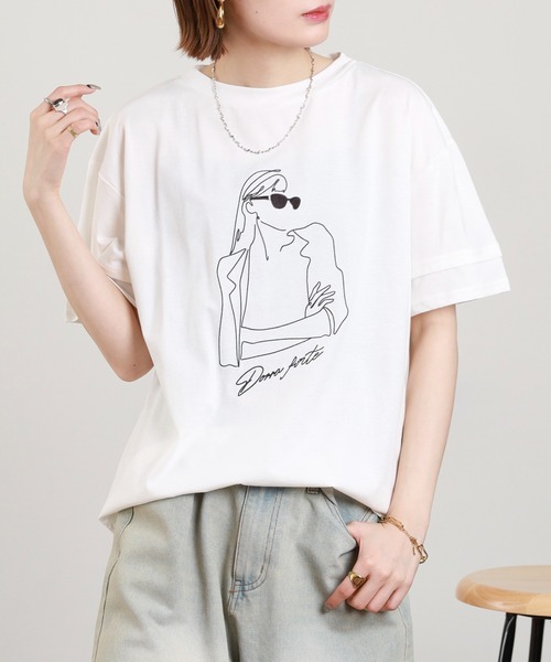 A.N.L(エーエヌエル レーベル)の「A.N.L モデルモチーフ刺繍半袖Tシャツ(Tシャツ/カットソー・レディース・オフホワイト/カーキ・38)」の3枚目の写真