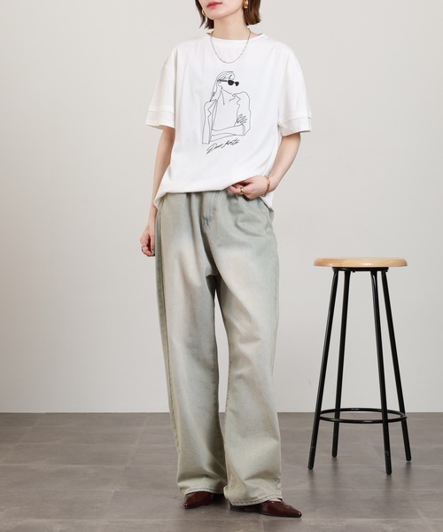 A.N.L(エーエヌエル レーベル)の「A.N.L モデルモチーフ刺繍半袖Tシャツ(Tシャツ/カットソー・レディース・オフホワイト/カーキ・38)」の4枚目の写真