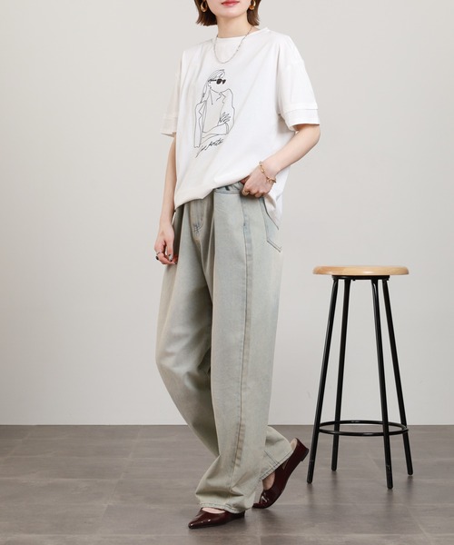 A.N.L(エーエヌエル レーベル)の「A.N.L モデルモチーフ刺繍半袖Tシャツ(Tシャツ/カットソー・レディース・オフホワイト/カーキ・38)」の5枚目の写真