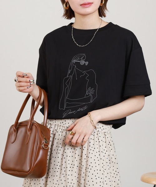 A.N.L(エーエヌエル レーベル)の「A.N.L モデルモチーフ刺繍半袖Tシャツ(Tシャツ/カットソー・レディース・オフホワイト/カーキ・38)」の6枚目の写真