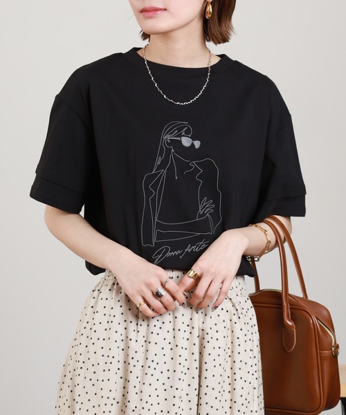 A.N.L(エーエヌエル レーベル)の「A.N.L モデルモチーフ刺繍半袖Tシャツ(Tシャツ/カットソー・レディース・オフホワイト/カーキ・38)」の9枚目の写真