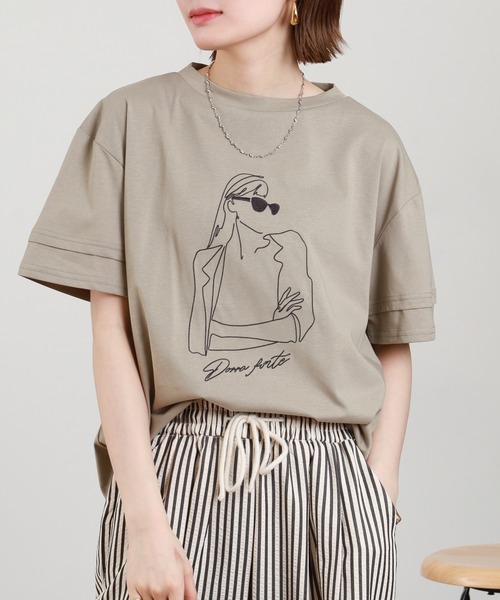 A.N.L(エーエヌエル レーベル)の「A.N.L モデルモチーフ刺繍半袖Tシャツ(Tシャツ/カットソー・レディース・オフホワイト/カーキ・38)」の13枚目の写真