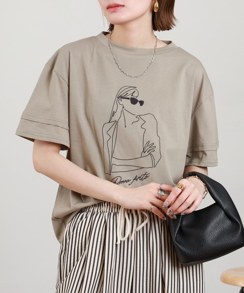 A.N.L(エーエヌエル レーベル)の「A.N.L モデルモチーフ刺繍半袖Tシャツ(Tシャツ/カットソー・レディース・オフホワイト/カーキ・38)」の14枚目の写真