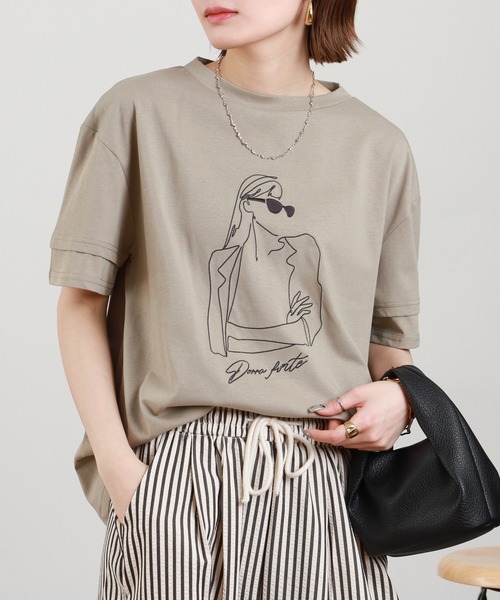 A.N.L(エーエヌエル レーベル)の「A.N.L モデルモチーフ刺繍半袖Tシャツ(Tシャツ/カットソー・レディース・オフホワイト/カーキ・38)」の16枚目の写真