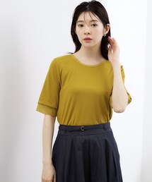 【UVカット】チュールトリミング5分袖Tシャツ