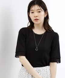 【UVカット】チュールトリミング5分袖Tシャツ