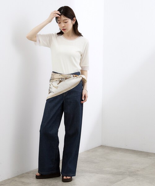 grove(グローブ)の「【ひんやり・UVカット】チュールトリミング5分袖Tシャツ(Tシャツ/カットソー・レディース・ブラック/ホワイト系5/こしょう色系/オフホワイト・02/03)」の7枚目の写真