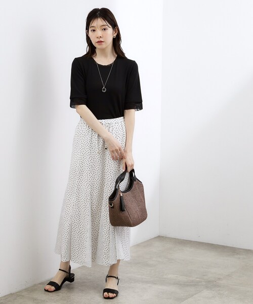 grove(グローブ)の「【ひんやり・UVカット】チュールトリミング5分袖Tシャツ(Tシャツ/カットソー・レディース・ブラック/ホワイト系5/こしょう色系/オフホワイト・02/03)」の10枚目の写真