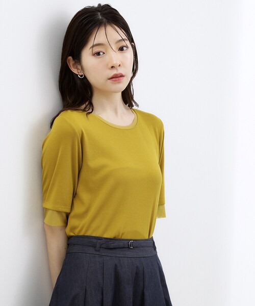 grove(グローブ)の「【ひんやり・UVカット】チュールトリミング5分袖Tシャツ(Tシャツ/カットソー・レディース・ブラック/ホワイト系5/こしょう色系/オフホワイト・02/03)」の13枚目の写真
