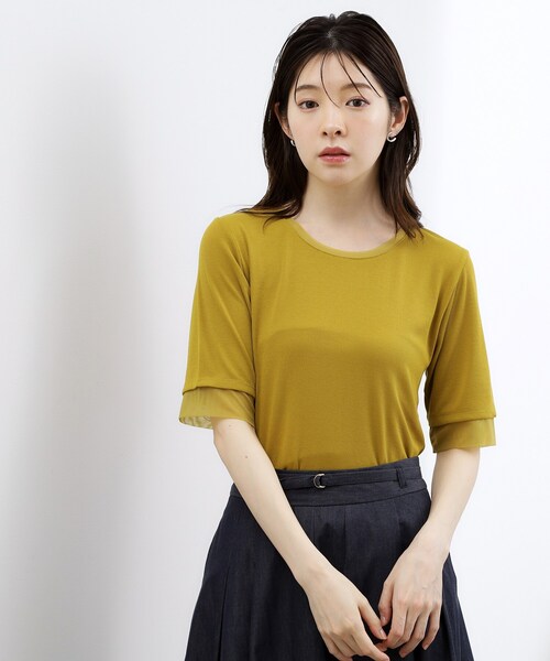 grove(グローブ)の「【ひんやり・UVカット】チュールトリミング5分袖Tシャツ(Tシャツ/カットソー・レディース・ブラック/ホワイト系5/こしょう色系/オフホワイト・02/03)」の14枚目の写真
