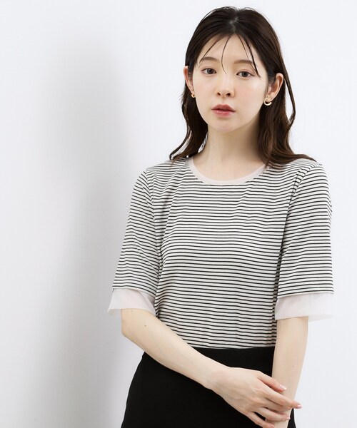 grove(グローブ)の「【ひんやり・UVカット】チュールトリミング5分袖Tシャツ(Tシャツ/カットソー・レディース・ブラック/ホワイト系5/こしょう色系/オフホワイト・02/03)」の17枚目の写真