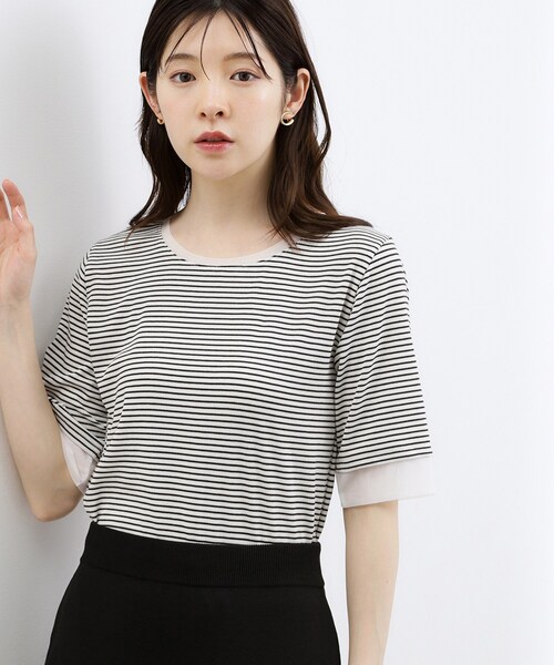 grove(グローブ)の「【ひんやり・UVカット】チュールトリミング5分袖Tシャツ(Tシャツ/カットソー・レディース・ブラック/ホワイト系5/こしょう色系/オフホワイト・02/03)」の18枚目の写真