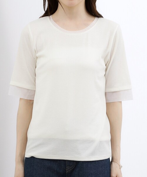 grove(グローブ)の「【ひんやり・UVカット】チュールトリミング5分袖Tシャツ(Tシャツ/カットソー・レディース・ブラック/ホワイト系5/こしょう色系/オフホワイト・02/03)」の21枚目の写真