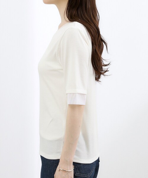 grove(グローブ)の「【ひんやり・UVカット】チュールトリミング5分袖Tシャツ(Tシャツ/カットソー・レディース・ブラック/ホワイト系5/こしょう色系/オフホワイト・02/03)」の22枚目の写真