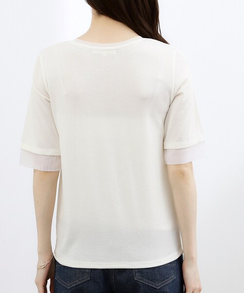 grove(グローブ)の「【UVカット】チュールトリミング5分袖Tシャツ(Tシャツ/カットソー・レディース・ブラック/ホワイト系5/こしょう色系/オフホワイト・02/03)」の10枚目の写真