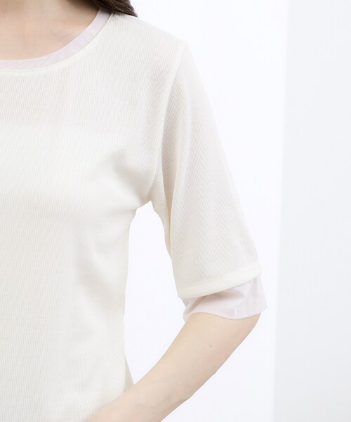 grove(グローブ)の「【UVカット】チュールトリミング5分袖Tシャツ(Tシャツ/カットソー・レディース・ブラック/ホワイト系5/こしょう色系/オフホワイト・02/03)」の12枚目の写真