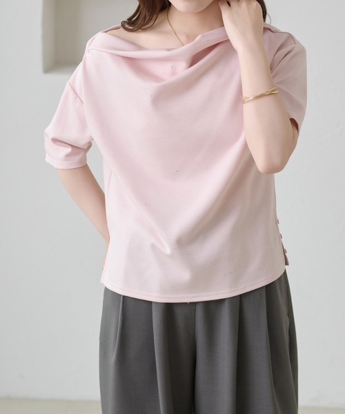 apres jour clair（アプレジュールクレア）の「【apres jour clair】ドレープラメトップス（Tシャツ/カットソー・レディース・グレー/ピンク/ネイビー/アイボリー・X-LARGE/フリー）」の18枚目の写真